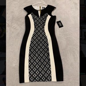 Jax Size 8 Black and White Lace Detailed Sleeveless Formal Sheath Dress